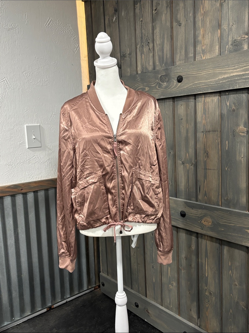 Thread & Supply Satin Bomber Jacket in Rose